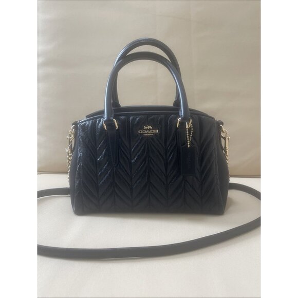 NWT Coach Quilted Leather Mini Sage Satchel F30650 Black Crossbody Bag - Picture 2 of 9